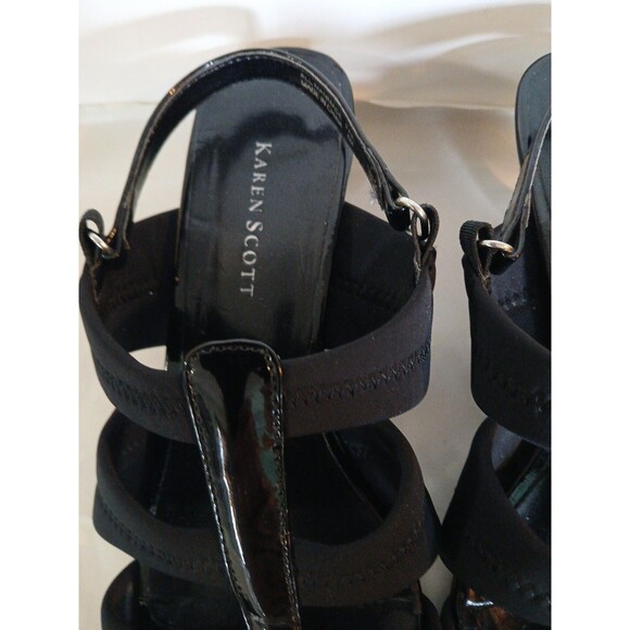 Karen Scott Fae Black Patent Heels Womens 6M New Open Toe/ Stretch Strappy - Picture 2 of 16